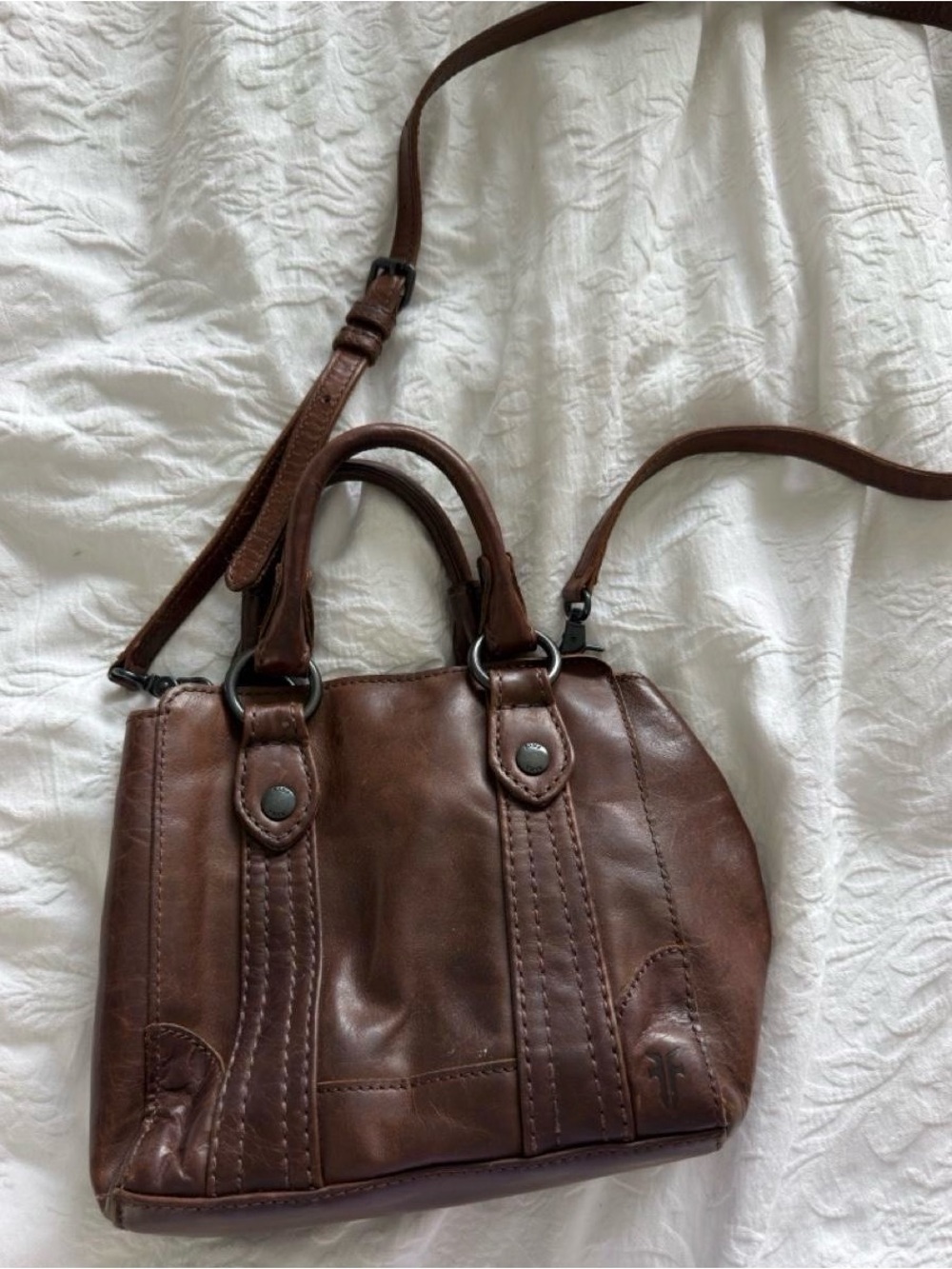 FRYE Melissa Mini Tote Crossbody Bag Leather Cognac Brown